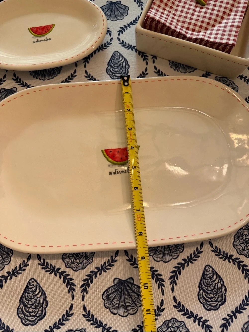 Rae Dunn Watermelon Ceramic Serving Platter Oval Plate Dish Set Napkin Holder